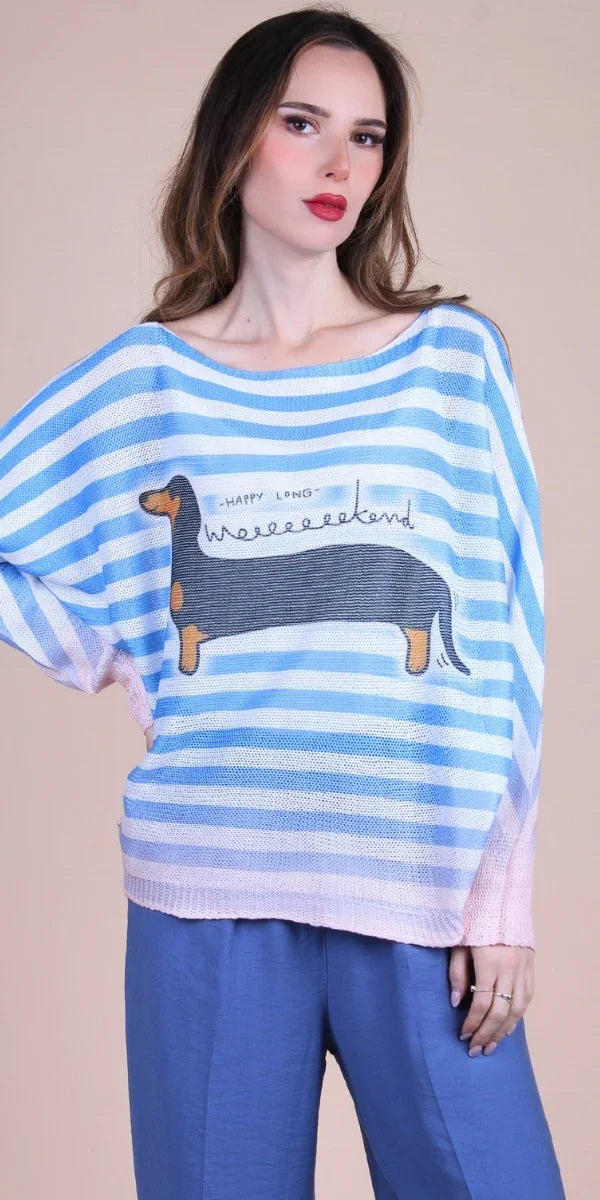 Daria Batwing Sweater with Bassotto Print