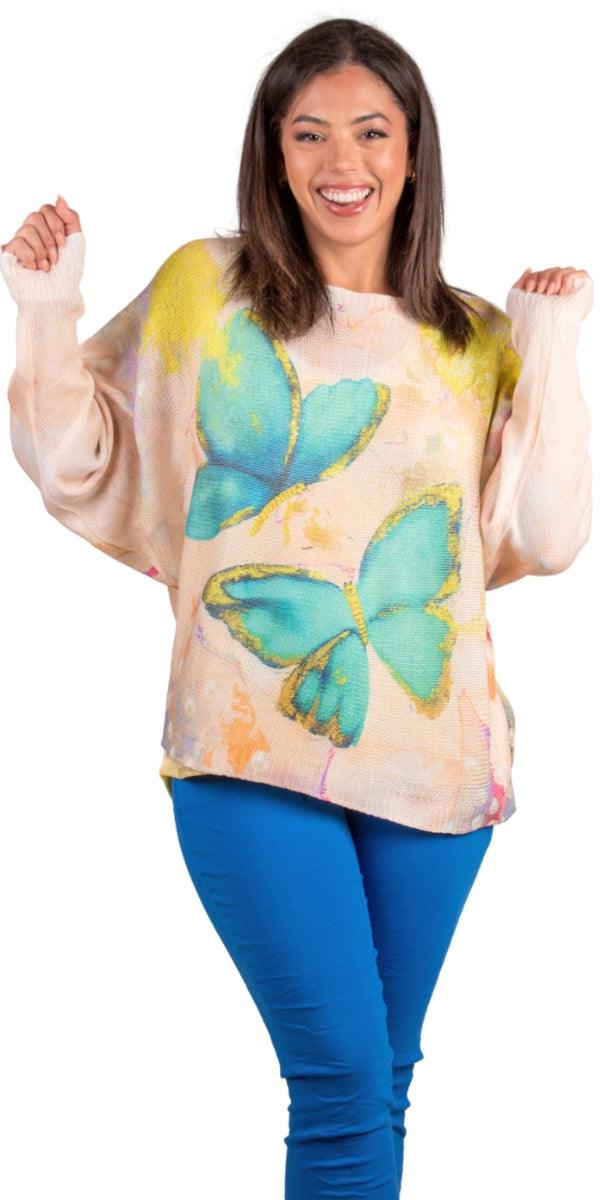 Daria Batwing Sweater with Butterfly Print - Gigi Moda - Made in Italy # batwing, Blouse, Butterfly, butterfly print, comfortable, comfortable fit, Cozy, Gigi Moda, Italian Clothing, italian top, Long Sleeve, Made in Italy, one size, Sleeves, Sweater, Top, washable, womens clothing, Womens Tops
