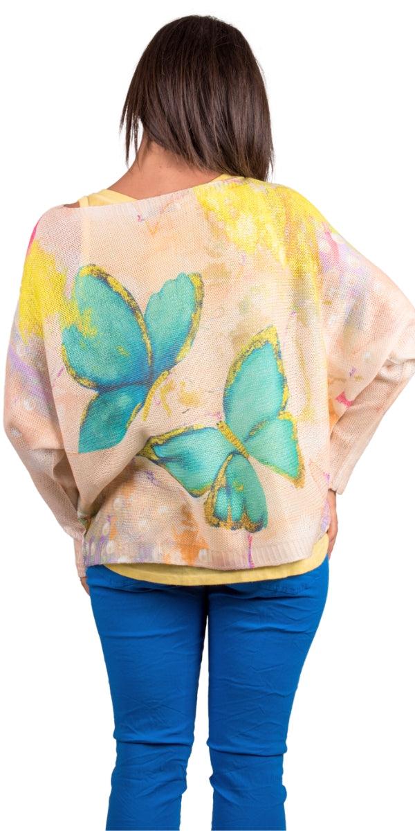 Daria Batwing Sweater with Butterfly Print - Gigi Moda - Made in Italy # batwing, Blouse, Butterfly, butterfly print, comfortable, comfortable fit, Cozy, Gigi Moda, Italian Clothing, italian top, Long Sleeve, Made in Italy, one size, Sleeves, Sweater, Top, washable, womens clothing, Womens Tops