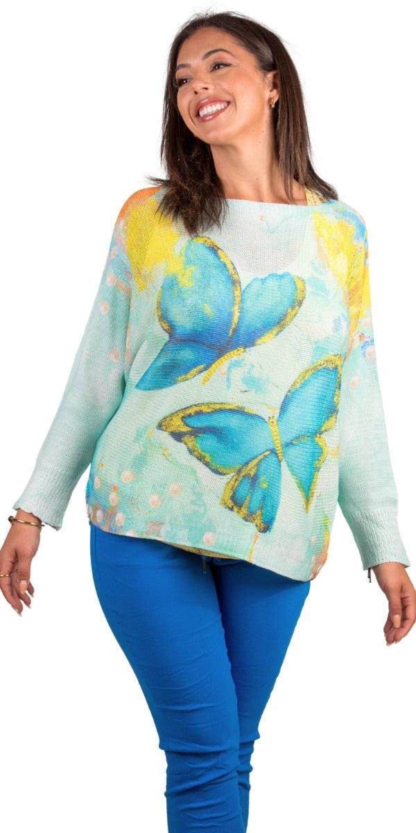 Daria Batwing Sweater with Butterfly Print - Gigi Moda - Made in Italy # batwing, Blouse, Butterfly, butterfly print, comfortable, comfortable fit, Cozy, Gigi Moda, Italian Clothing, italian top, Long Sleeve, Made in Italy, one size, Sleeves, Sweater, Top, washable, womens clothing, Womens Tops