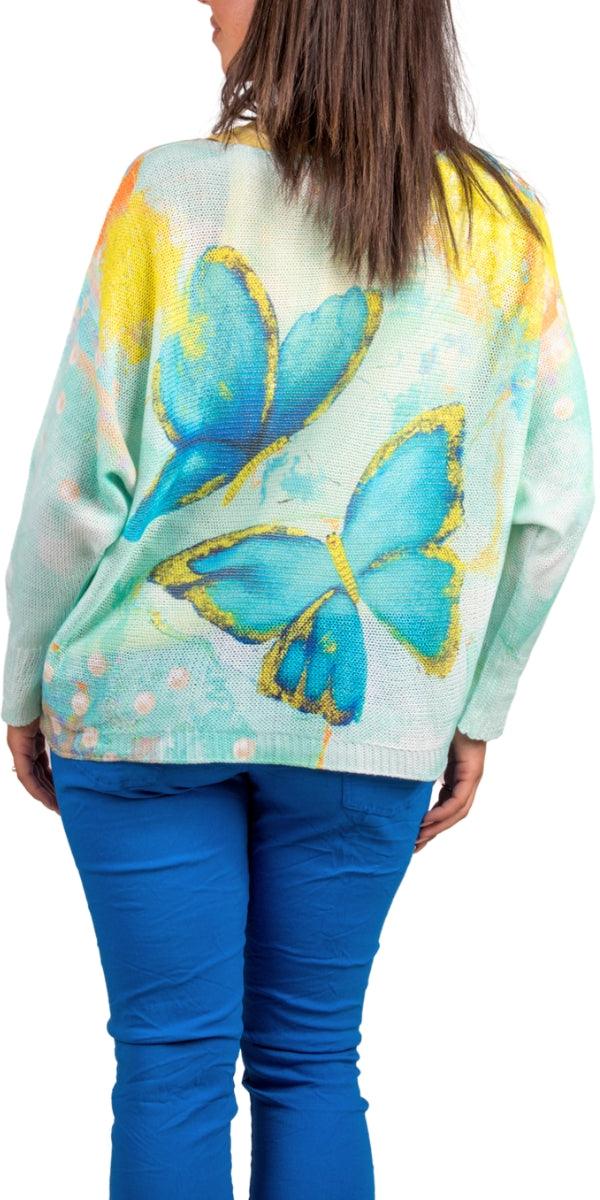 Daria Batwing Sweater with Butterfly Print - Gigi Moda - Made in Italy # batwing, Blouse, Butterfly, butterfly print, comfortable, comfortable fit, Cozy, Gigi Moda, Italian Clothing, italian top, Long Sleeve, Made in Italy, one size, Sleeves, Sweater, Top, washable, womens clothing, Womens Tops