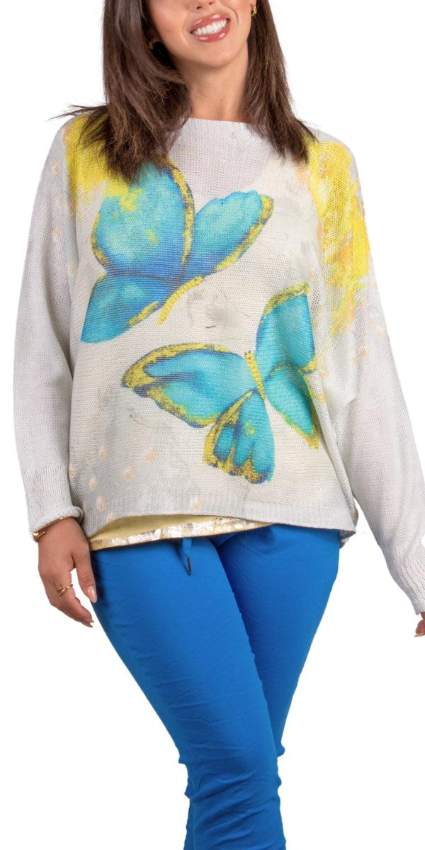 Daria Batwing Sweater with Butterfly Print - Gigi Moda - Made in Italy # batwing, Blouse, Butterfly, butterfly print, comfortable, comfortable fit, Cozy, Gigi Moda, Italian Clothing, italian top, Long Sleeve, Made in Italy, one size, Sleeves, Sweater, Top, washable, womens clothing, Womens Tops