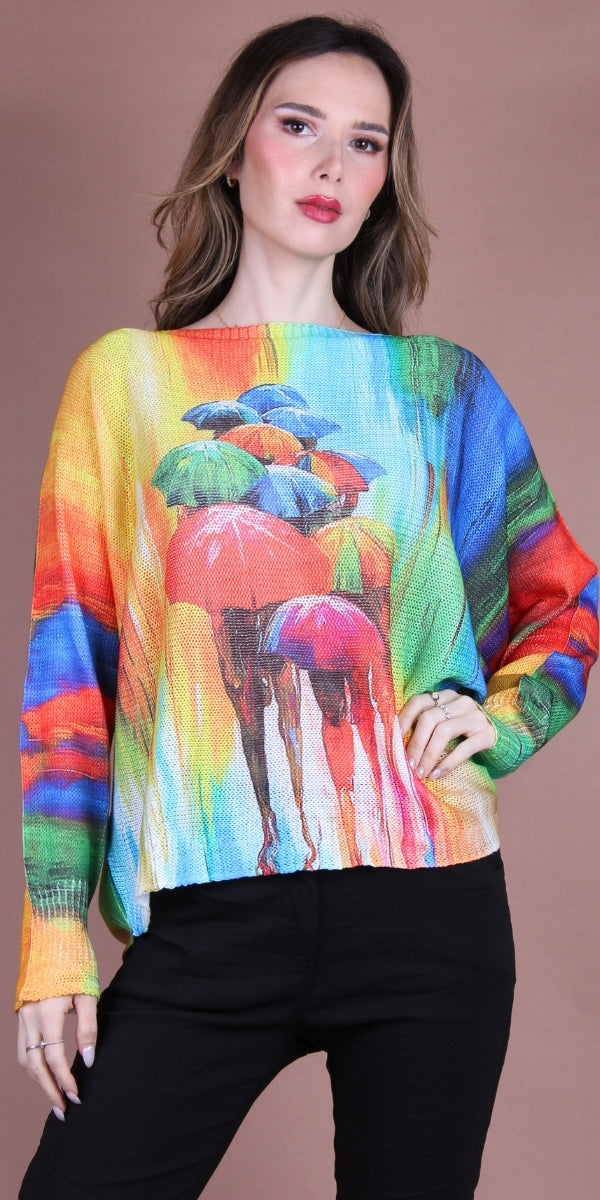 Daria Batwing Sweater with Umbrella Print