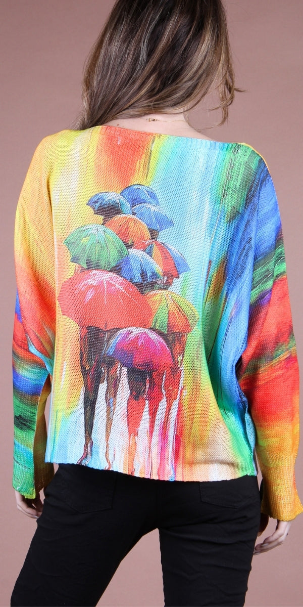 Daria Batwing Sweater with Umbrella Print