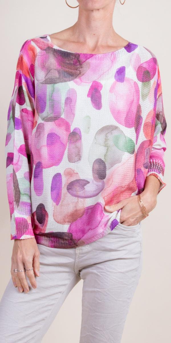 Daria Batwing Sweater with Watercolor Dots - Gigi Moda - Made in Italy # batwing, Blouse, comfortable, comfortable fit, Cozy, dot print, dots, Gigi Moda, Italian Clothing, italian top, Long Sleeve, Made in Italy, one size, Sleeves, Sweater, Top, washable, womens clothing, Womens Tops