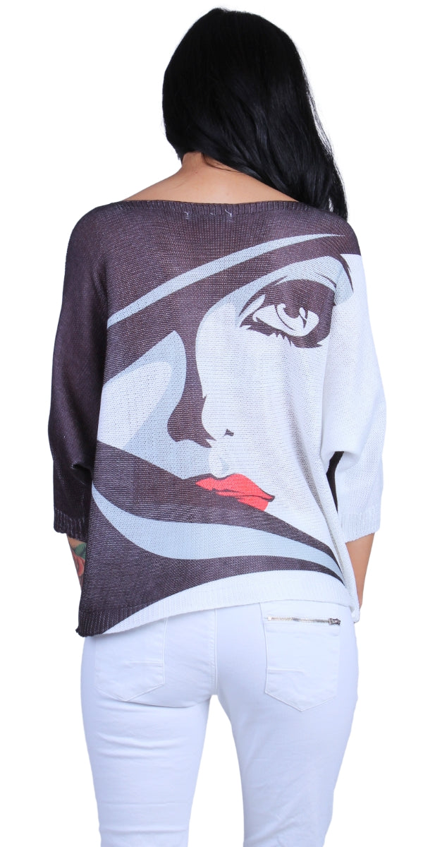 Viso Batwing Sweater - Gigi Moda - Made in Italy # batwing, Comfortable fit, Cover Up, face, Gigi Moda, Knit, knit blouse, knit sweater, made in italy, mesh, mesh sweater, retro, Sweater, Womens Clothing, Womens Tops