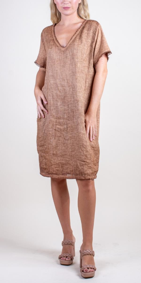 Perla Linen Dress - Gigi Moda - Made in Italy # black, blue, cream, dress, gigi moda, italian linen, linen, made in italy, pockets, raw edge, shot, summer, tunic, v-neck, white