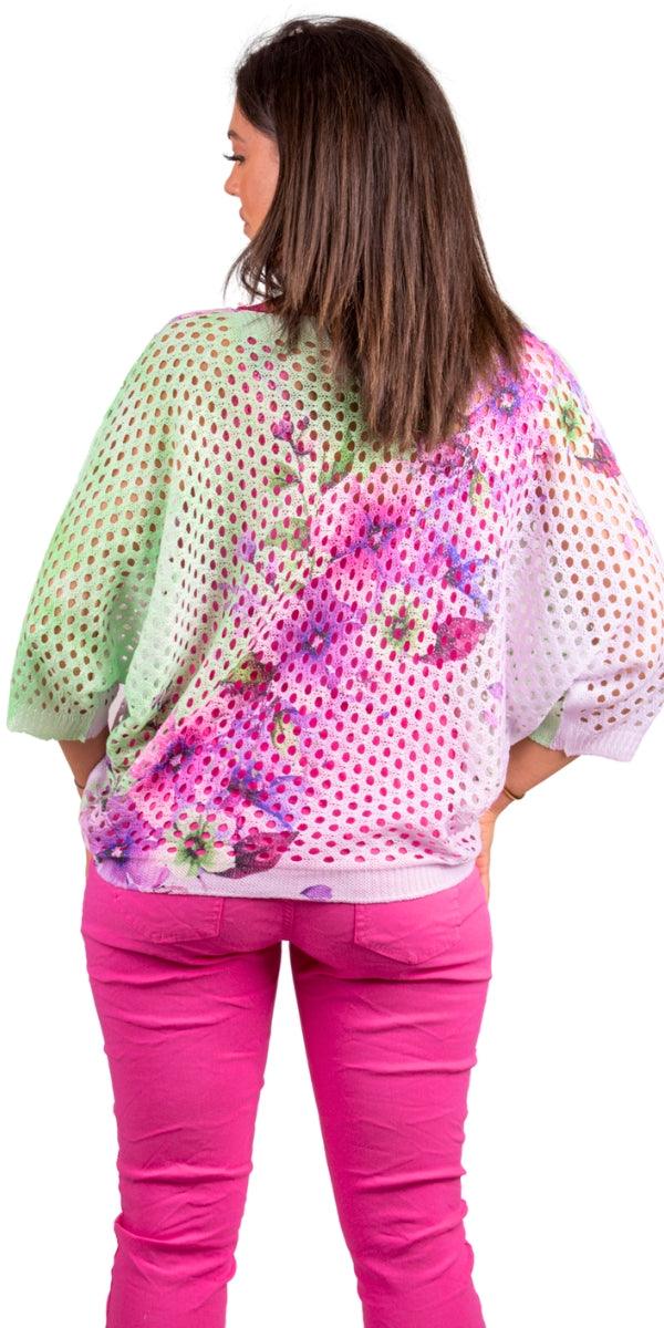 Collete Batwing Knit Top - Gigi Moda - Made in Italy # batwing, Comfortable fit, Cover Up, floral, floral design, floral pattern, Floral Print, Gigi Moda, Knit, knit blouse, knit sweater, made in italy, maxretail, mesh, mesh sweater, Multi Floral Print, short sleeve, Sweater, Womens Clothing, Womens Tops