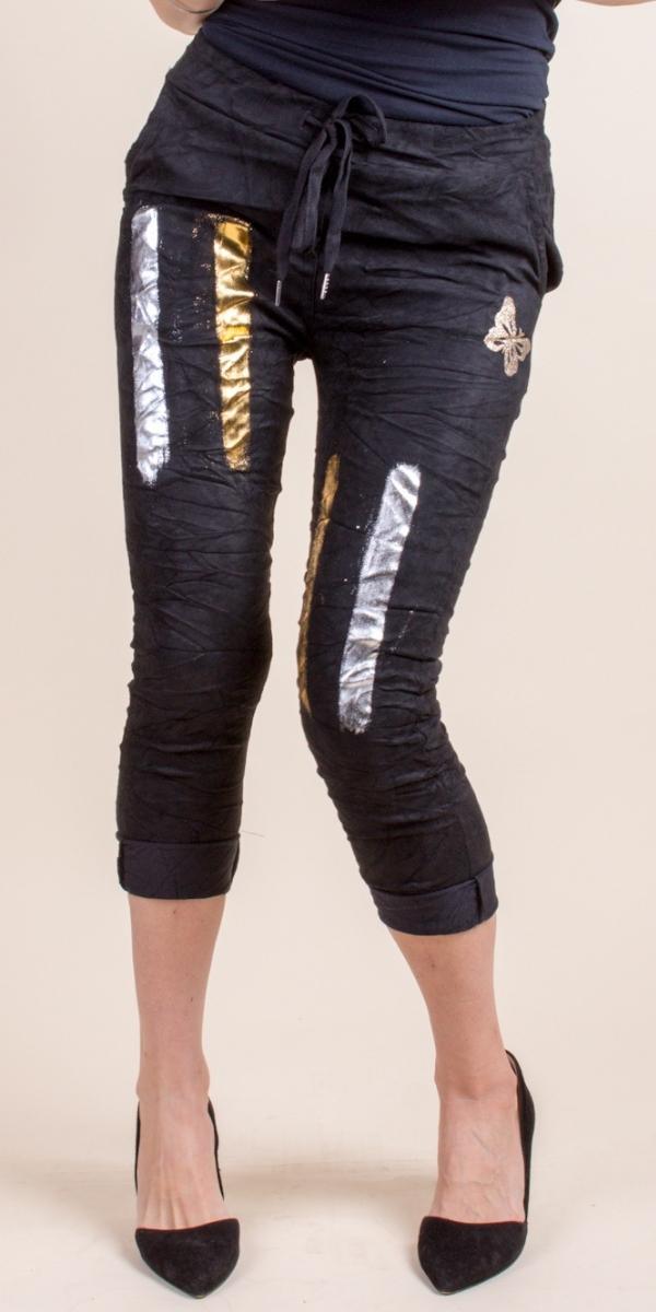 Lanza Tie-Waist Pants - Gigi Moda - Made in Italy # Butterfly, COMFY PANTS, Cropped pants, faux suede, gigi moda, gigi moda. made in italy, Gold, Italian pant, Made in Italy, Metallic, metallic shine, Pants, STRETCHY PANT, Tie waist