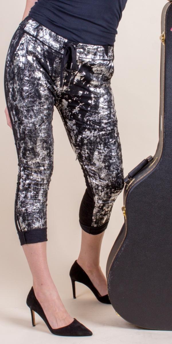 Grazina Tie-Waist Pants - Gigi Moda - Made in Italy # COMFY PANTS, Cropped pants, faux suede, gigi moda, gigi moda. made in italy, Gold, Italian pant, Made in Italy, Metallic, metallic shine, Pants, STRETCHY PANT, Tie waist