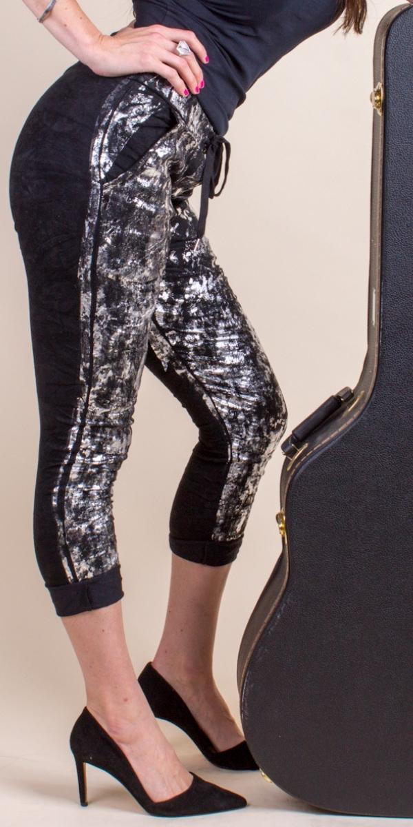 Grazina Tie-Waist Pants - Gigi Moda - Made in Italy # COMFY PANTS, Cropped pants, faux suede, gigi moda, gigi moda. made in italy, Gold, Italian pant, Made in Italy, Metallic, metallic shine, Pants, STRETCHY PANT, Tie waist