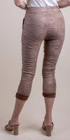Grazina Tie-Waist Pants - Shop Gigi Moda - Made in Italy # COMFY PANTS, Cropped pants, faux suede, gigi moda, gigi moda. made in italy, Gold, Italian pant, Made in Italy, Metallic, metallic shine, Pants, STRETCHY PANT, Tie waist