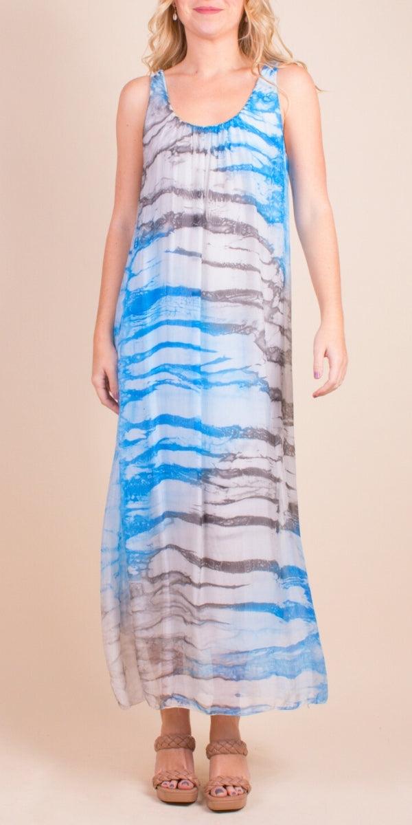Maggia Tie-Dye Maxi Dress - Gigi Moda - Made in Italy # 100% Silk, Dress, Gigi Moda, Made in Italy, Maxi Dress, one size, OS, Silk, Sleeveless, Tie Dye