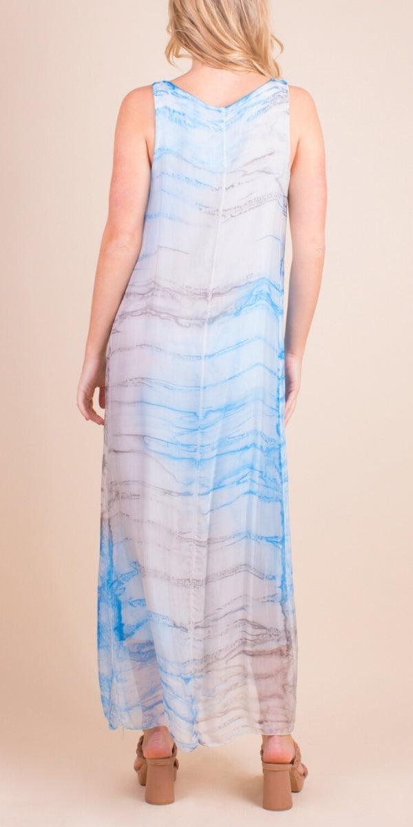 Maggia Tie-Dye Maxi Dress - Gigi Moda - Made in Italy # 100% Silk, Dress, Gigi Moda, Made in Italy, Maxi Dress, one size, OS, Silk, Sleeveless, Tie Dye