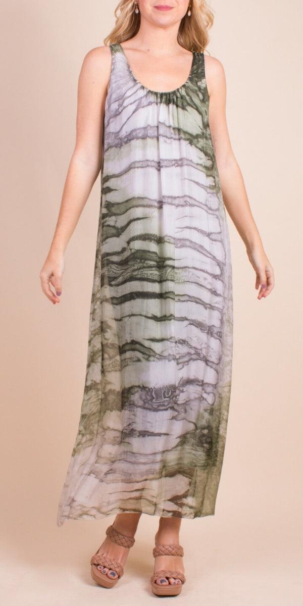 Maggia Tie-Dye Maxi Dress - Gigi Moda - Made in Italy # 100% Silk, Dress, Gigi Moda, Made in Italy, Maxi Dress, one size, OS, Silk, Sleeveless, Tie Dye