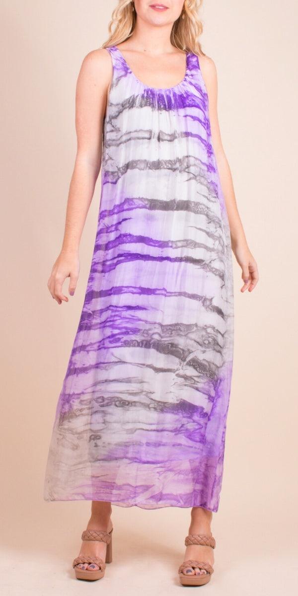 Maggia Tie-Dye Maxi Dress - Gigi Moda - Made in Italy # 100% Silk, Dress, Gigi Moda, Made in Italy, Maxi Dress, one size, OS, Silk, Sleeveless, Tie Dye