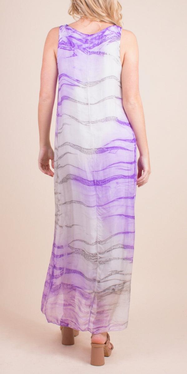 Maggia Tie-Dye Maxi Dress - Gigi Moda - Made in Italy # 100% Silk, Dress, Gigi Moda, Made in Italy, Maxi Dress, one size, OS, Silk, Sleeveless, Tie Dye