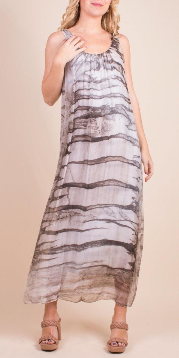 Maggia Tie-Dye Maxi Dress - Gigi Moda - Made in Italy # 100% Silk, Dress, Gigi Moda, Made in Italy, Maxi Dress, one size, OS, Silk, Sleeveless, Tie Dye