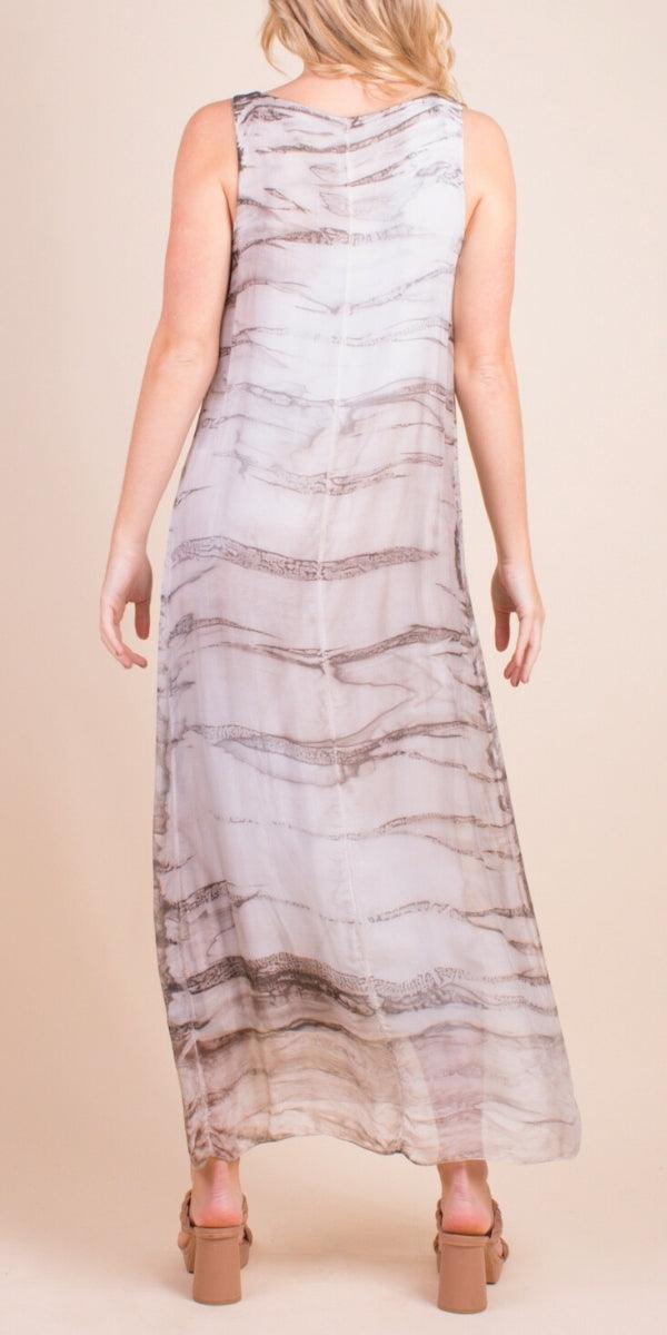 Maggia Tie-Dye Maxi Dress - Gigi Moda - Made in Italy # 100% Silk, Dress, Gigi Moda, Made in Italy, Maxi Dress, one size, OS, Silk, Sleeveless, Tie Dye