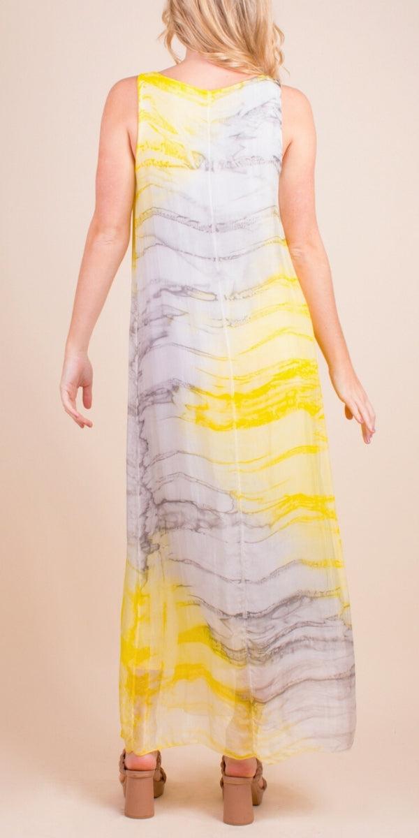 Maggia Tie-Dye Maxi Dress - Gigi Moda - Made in Italy # 100% Silk, Dress, Gigi Moda, Made in Italy, Maxi Dress, one size, OS, Silk, Sleeveless, Tie Dye