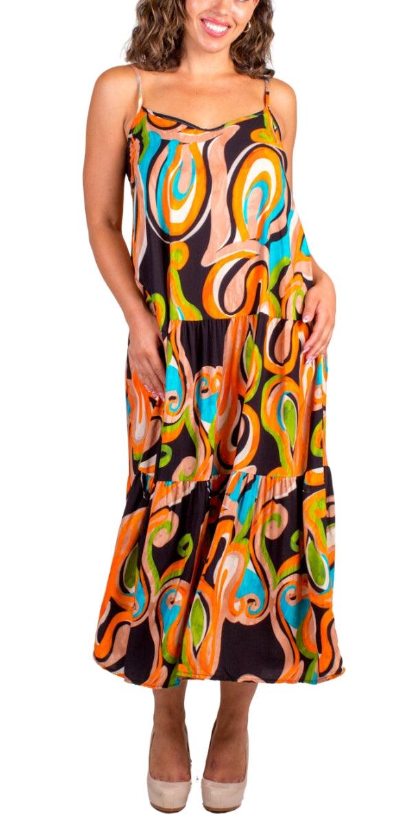 Tessa Dress - Gigi Moda - Made in Italy # abstract print, Dress, Gigi Moda, Made in Italy, Maxi, Maxi Dress, Spaghetti Strap, spaghetti strap dress, Spaghetti Straps, Tiered, tiered ruffle