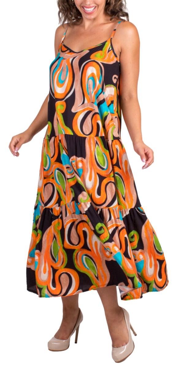 Tessa Dress - Gigi Moda - Made in Italy # abstract print, Dress, Gigi Moda, Made in Italy, Maxi, Maxi Dress, Spaghetti Strap, spaghetti strap dress, Spaghetti Straps, Tiered, tiered ruffle