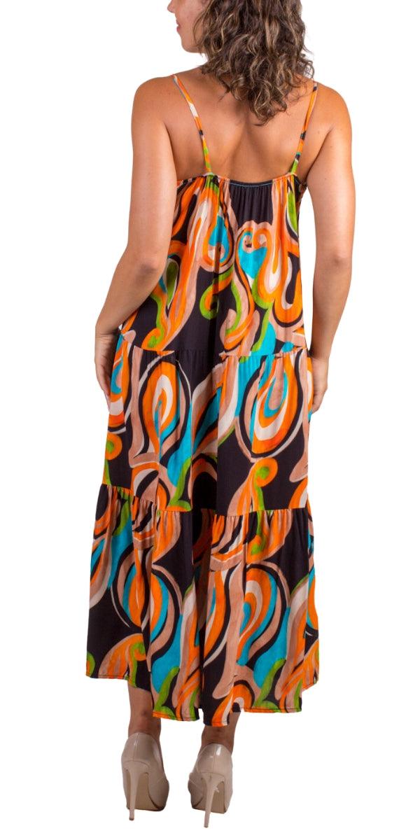 Tessa Dress - Gigi Moda - Made in Italy # abstract print, Dress, Gigi Moda, Made in Italy, Maxi, Maxi Dress, Spaghetti Strap, spaghetti strap dress, Spaghetti Straps, Tiered, tiered ruffle