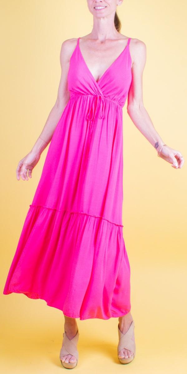 Felice Dress - Gigi Moda - Made in Italy # ADJUSTABLE, adjustable strap, adjustable straps, criss cross, Dress, front tie, Gigi Moda, Made in Italy, Maxi Dress, Spaghetti Strap, spaghetti strap dress, Spaghetti Straps, Tiered, tiered ruffle, V Neck