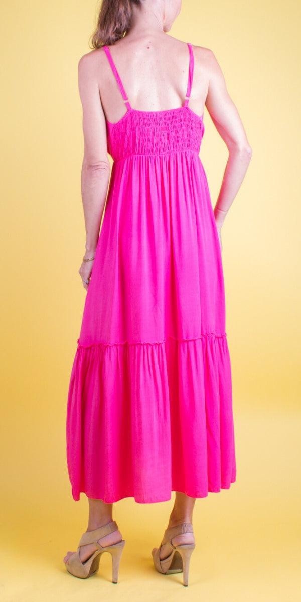 Felice Dress - Gigi Moda - Made in Italy # ADJUSTABLE, adjustable strap, adjustable straps, criss cross, Dress, front tie, Gigi Moda, Made in Italy, Maxi Dress, Spaghetti Strap, spaghetti strap dress, Spaghetti Straps, Tiered, tiered ruffle, V Neck