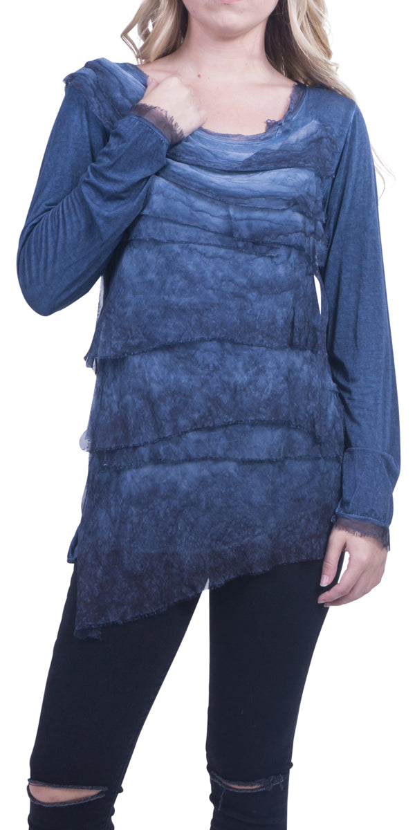 Siena Sleeve Top - Gigi Moda - Made in Italy # Gigi Moda, hand wash, layered, Made in Italy, OS, resort, resort wear, Ruffle, Silk, Sleeves, Top, washable, washed