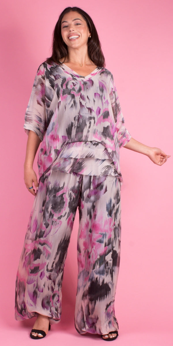 Aspen Artista Pant - Gigi Moda - Made in Italy # Abstract, abstract print, Balloon Hem, balloon pants, elastic waist, Elastic Waist Palazzo, elastic waistband, feminine, floral, flowy, Gigi Moda, Made in Italy, palazzo, resort, resort wear, shop gigi moda, watercolor, Watercolor Print, woman, women clothes