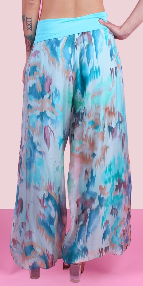 Aspen Artista Pant - Gigi Moda - Made in Italy # Abstract, abstract print, Balloon Hem, balloon pants, elastic waist, Elastic Waist Palazzo, elastic waistband, feminine, floral, flowy, Gigi Moda, Made in Italy, palazzo, resort, resort wear, shop gigi moda, watercolor, Watercolor Print, woman, women clothes
