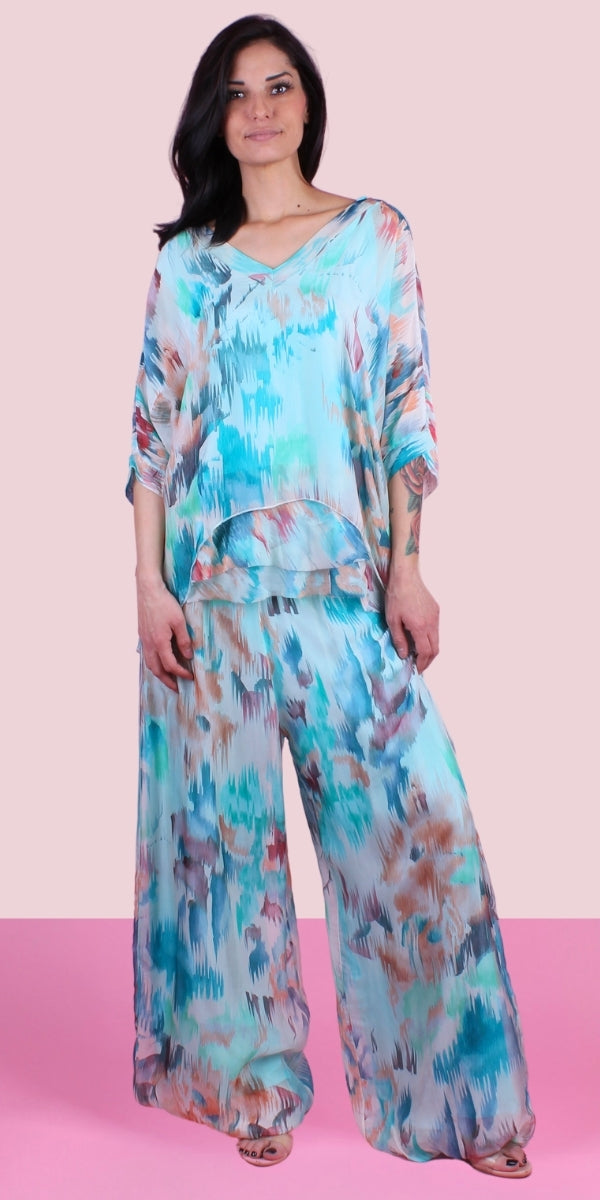 Aspen Artista Pant - Gigi Moda - Made in Italy # Abstract, abstract print, Balloon Hem, balloon pants, elastic waist, Elastic Waist Palazzo, elastic waistband, feminine, floral, flowy, Gigi Moda, Made in Italy, palazzo, resort, resort wear, shop gigi moda, watercolor, Watercolor Print, woman, women clothes