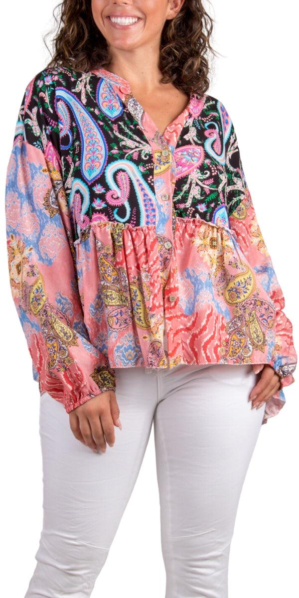 Berttina Blouse - Gigi Moda - Made in Italy # balloon sleeve, Blouse, flower print, Gigi Moda, Made in Italy, maxretail, paisley, peplum, shirt, Sleeves