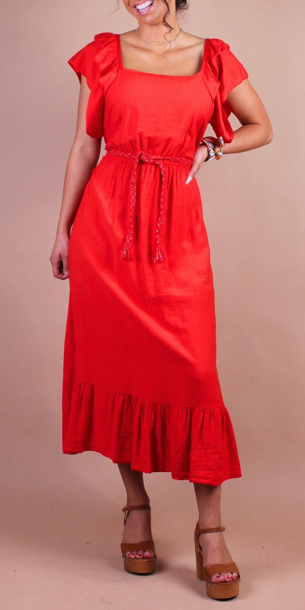 Latera Dress - Gigi Moda - Made in Italy # A-Line Dress, Dress, Flutter sleeve, gigi moda, long dress, Made in Italy, midi dress, resort wear, ruffled hem, sundress, Tier Ruffle