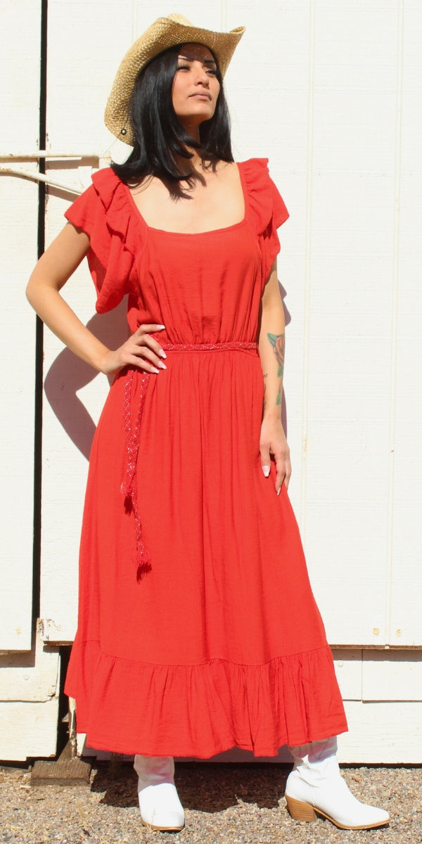 Latera Dress - Gigi Moda - Made in Italy # A-Line Dress, Dress, Flutter sleeve, gigi moda, long dress, Made in Italy, midi dress, resort wear, ruffled hem, sundress, Tier Ruffle