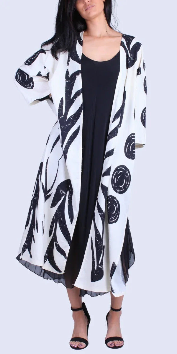 Esotico Duster - Gigi Moda - Made in Italy # Cardigan, duster, Gigi Moda, Jacket, Made in Italy, maxi cardigan, OS, Pockets, side slit, tribal print