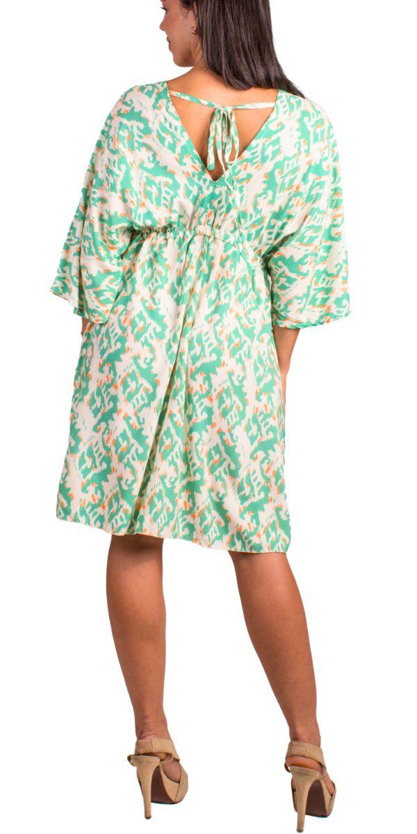 Corta Ikat Print Dress - Gigi Moda - Made in Italy # Dress, gigi moda, ikat, ikat print, Made in Italy, resort wear, ruffled hem, Safari, short dress, ties in back, v neck