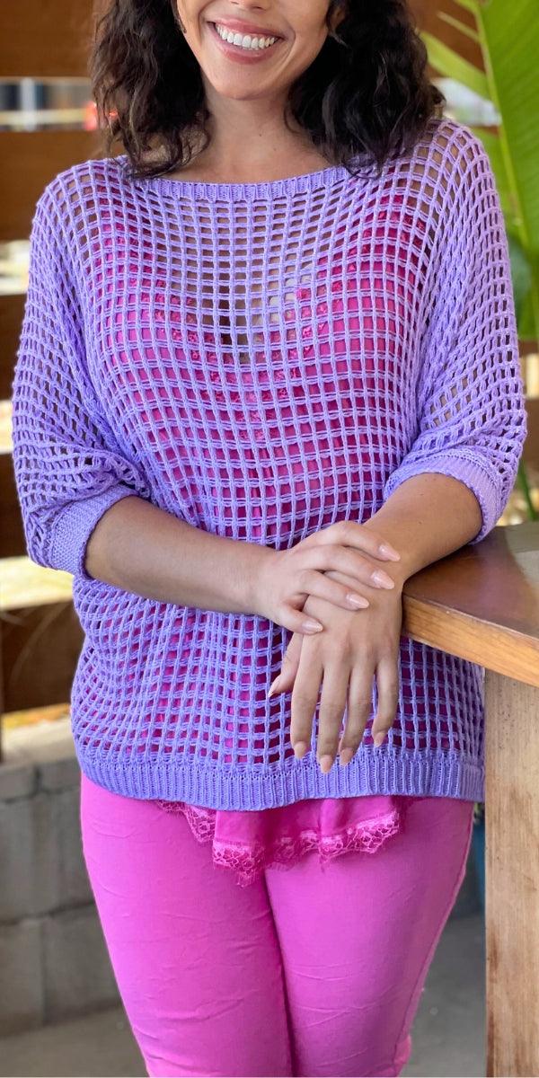 Rosana Knit Sweater - Gigi Moda - Made in Italy # batwing, comforatable fit, Cover Up, Gigi Moda, holes, Knit, knit sweater, made in italy, mesh sweater, shop gigi moda, Sweater, swimsuit cover up, womans clothing