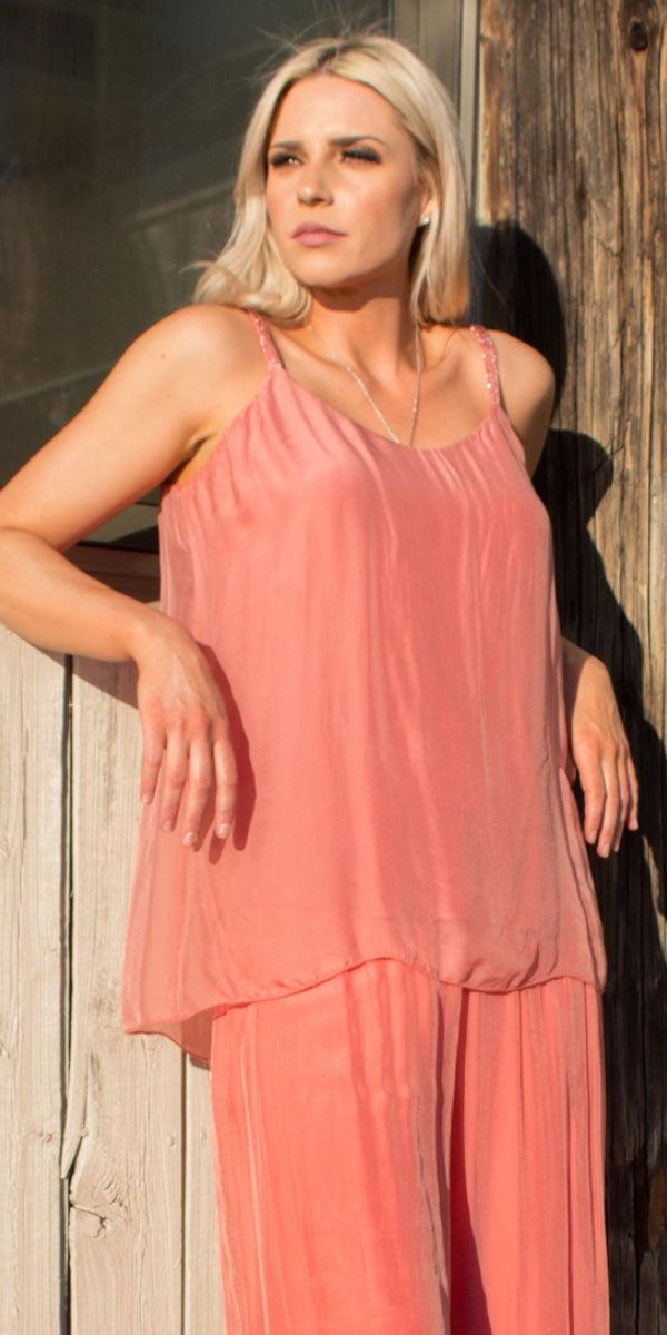 Emiliana Top - Gigi Moda - Made in Italy # Blouse, italian blouse, italian tank top, italian top, Made in Italy, OS, resort wear, Silk, silk blouse, silk tank, Sleeveless, sleeveless top, Tank Top, Top