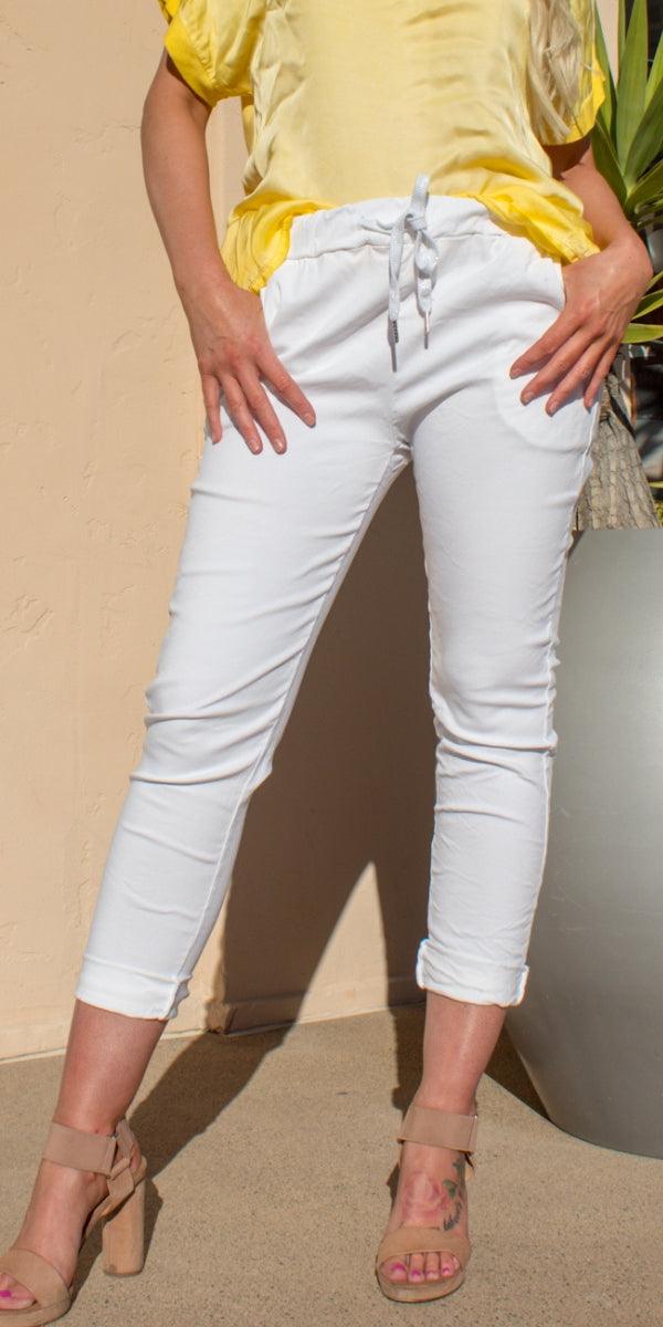Cornelia Pant - Gigi Moda - Made in Italy # cropped, cropped pant, Cropped pants, drawstring, drawstring pant, drawstring pants, Gigi Moda, Italian Clothing, Made in Italy, Pants, stretchy, summer, Tie waist, washable