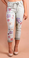 Veneto Floral Pant - Gigi Moda - Made in Italy # cropped, cropped pant, Cropped pants, drawstring, drawstring pant, drawstring pants, floral, floral design, floral pattern, Floral Print, Gigi Moda, ikat print, Italian Clothing, linen, Made in Italy, Multi Floral Print, Pants, stretchy, summer, Tie waist, washable