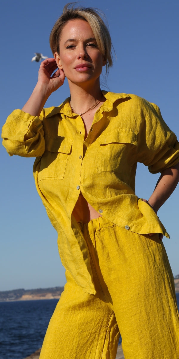 Navi Linen Button Down Top - Gigi Moda - Made in Italy # Blouses, Comforatable fit, Made in Italy, Tops, Womans clothing