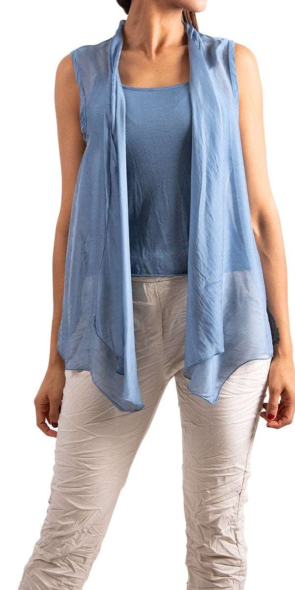 Margherita Two-piece Silk Vest - Gigi Moda - Made in Italy # Gathers, Layered, Made in Italy, Silk, Sleeveless, Top, Two-Pieces, Vest