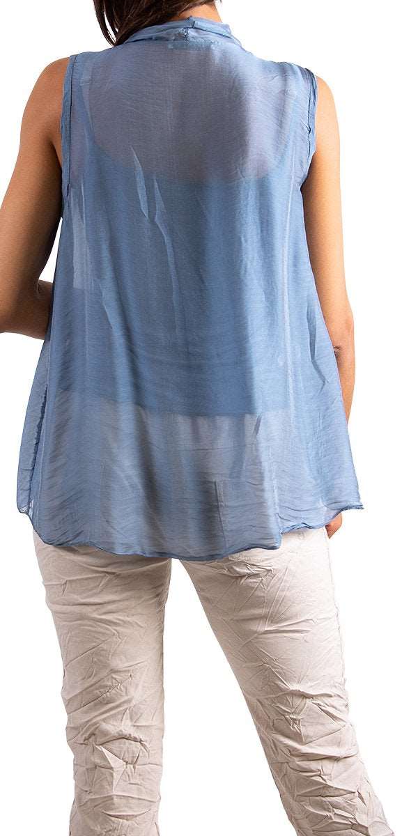 Margherita Two-piece Silk Vest - Gigi Moda - Made in Italy # Gathers, Layered, Made in Italy, Silk, Sleeveless, Top, Two-Pieces, Vest