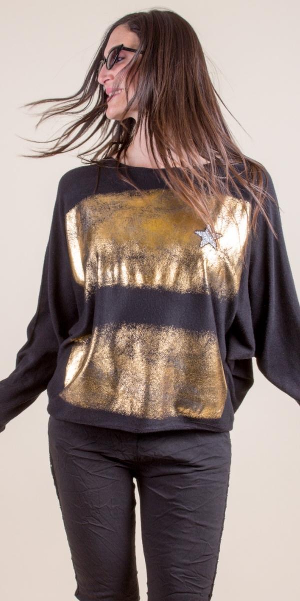 Lorah Batwing Sweater - Gigi Moda - Made in Italy # batwing, Gigi Moda, Knit, knit sweater, Made in Italy, Metallic, OS, rhinestone, Round Neck, Sweater