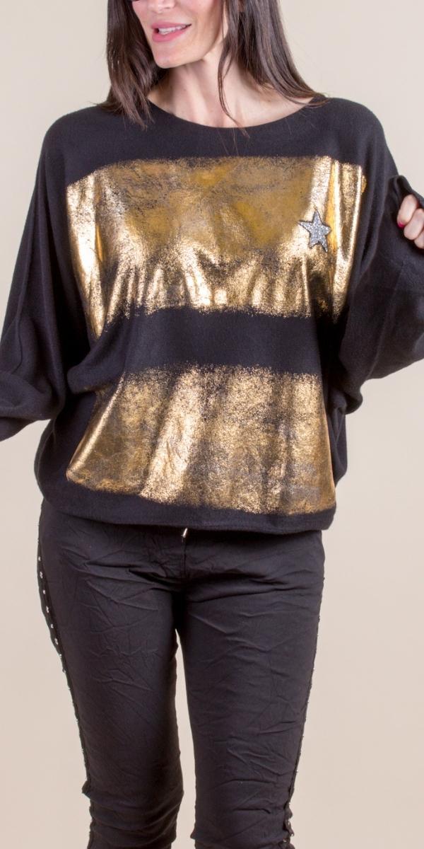 Lorah Batwing Sweater - Gigi Moda - Made in Italy # batwing, Gigi Moda, Knit, knit sweater, Made in Italy, Metallic, OS, rhinestone, Round Neck, Sweater