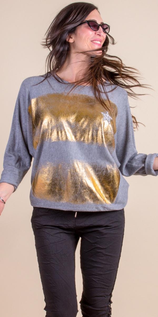 Lorah Batwing Sweater - Gigi Moda - Made in Italy # batwing, Gigi Moda, Knit, knit sweater, Made in Italy, Metallic, OS, rhinestone, Round Neck, Sweater