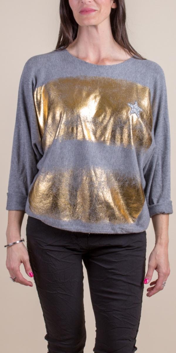 Lorah Batwing Sweater - Gigi Moda - Made in Italy # batwing, Gigi Moda, Knit, knit sweater, Made in Italy, Metallic, OS, rhinestone, Round Neck, Sweater