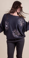 Fonda Batwing Sweater - Shop Gigi Moda - Made in Italy # batwing, Gigi Moda, Knit, knit sweater, Made in Italy, Metallic, OS, rhinestone, Round Neck, star, Star Design, Sweater